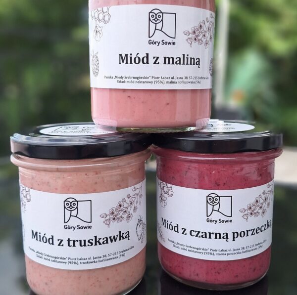 miód malina porzeczka trsukawka Miody z maliną, truskawką i czarną porzeczką